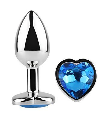 Анальна пробка з кристалом EGZO - Silver Heart Plug Blue size S