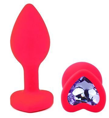 Силиконовая анальная пробка EGZO - Silicone Pink Heart Plug Amethyst, size S
