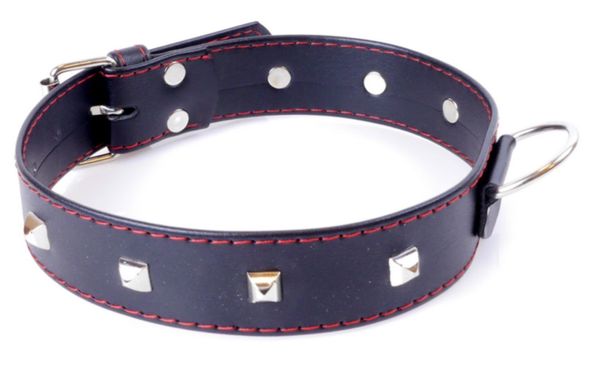 Ошейник из искуственной кожи с металлическими заклепками Fetish Boss Series - Collar with studs Red Line, BS3300113