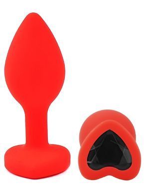 Силиконовая анальная пробка EGZO - Silicone Red Heart Plug Black, size S