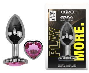 Анальная пробка с кристаллом EGZO - Dark Silver Heart Plug Rose size M