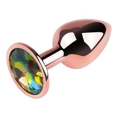 Анальная пробка с кристаллом EGZO - Rose Gold Round Plug Rainbow size S
