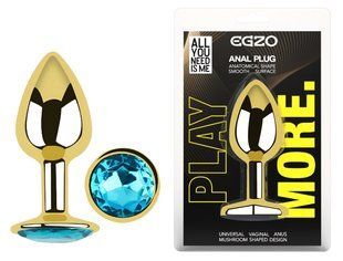 Анальна пробка з кристалом EGZO - Gold Round Plug Aqua size M