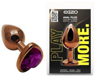 Анальная пробка с кристаллом EGZO - Dark Gold Heart Plug Purple, size S