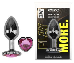 Анальная пробка с кристаллом EGZO - Dark Silver Heart Plug Rose size S