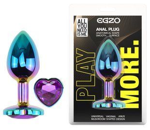 Анальная пробка с кристаллом EGZO - Multicolor Heart Plug Purple size S