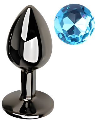 Анальная пробка с кристаллом EGZO - Dark Gray Round Plug Aqua, size S