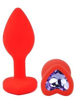 Силиконовая анальная пробка EGZO - Silicone Red Heart Plug Amethyst, size S