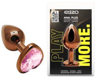 Анальная пробка с кристаллом EGZO - Dark Gold Heart Plug Pink, size S