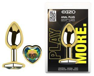Анальная пробка с кристаллом EGZO - Gold Heart Plug Rainbow size S