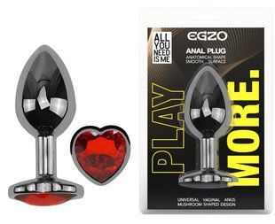 Анальная пробка с кристаллом EGZO - Dark Silver Heart Plug Red size M