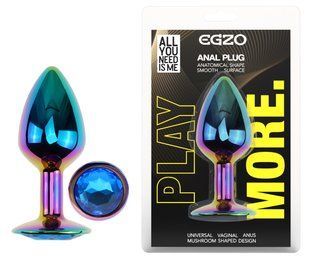 Анальная пробка с кристаллом EGZO - Multicolor Round Plug Black size S