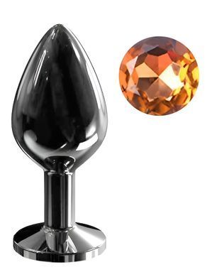 Анальная пробка с кристаллом EGZO - Dark Gray Round Plug Yellow, size M