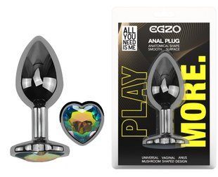 Анальная пробка с кристаллом EGZO - Dark Silver Heart Plug Rainbow size M