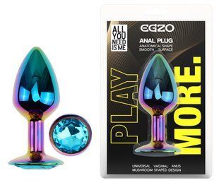 Анальная пробка с кристаллом EGZO - Multicolor Round Plug Aqua size S